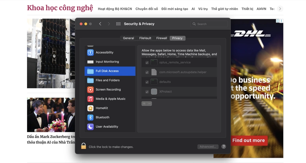 Tính năng truy cập toàn diện ổ đĩa trên MacOS. Ảnh: Huy Đức