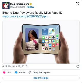 MacRumors tổng hợp lời chê xuất hiện nhiều nhất trong các bài đánh giá iPhone Duo: máy không có Face ID.
