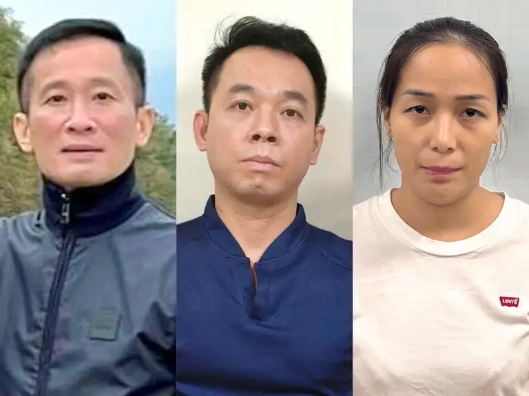 Các bị can Bùi Chân Phương, Hà Văn Nam, Trần Thị Hồng Hạnh (từ trái qua) bị khởi tố, bắt tạm giam trong vụ án tại Công ty cổ phần đầu tư y tế Việt Mỹ - Ảnh: Bộ Công an