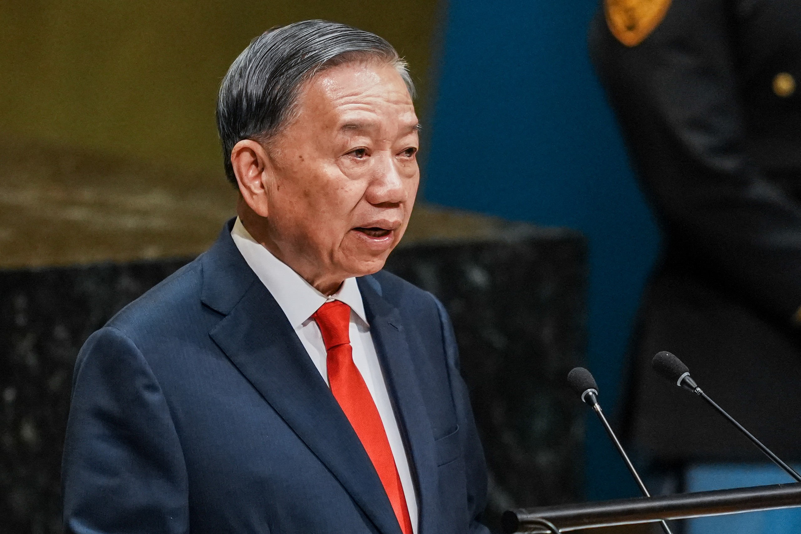 Tổng Bí thư, Chủ tịch nước Tô Lâm phát biểu tại Đại hội đồng Liên hợp quốc - Ảnh: AFP