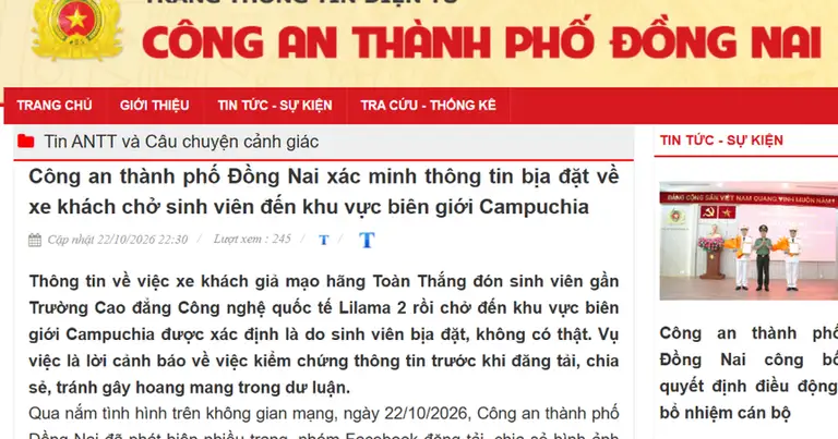 Vụ 'sinh viên đón xe đi Vũng Tàu bị chở tới biên giới Campuchia' là chuyện bịa đặt