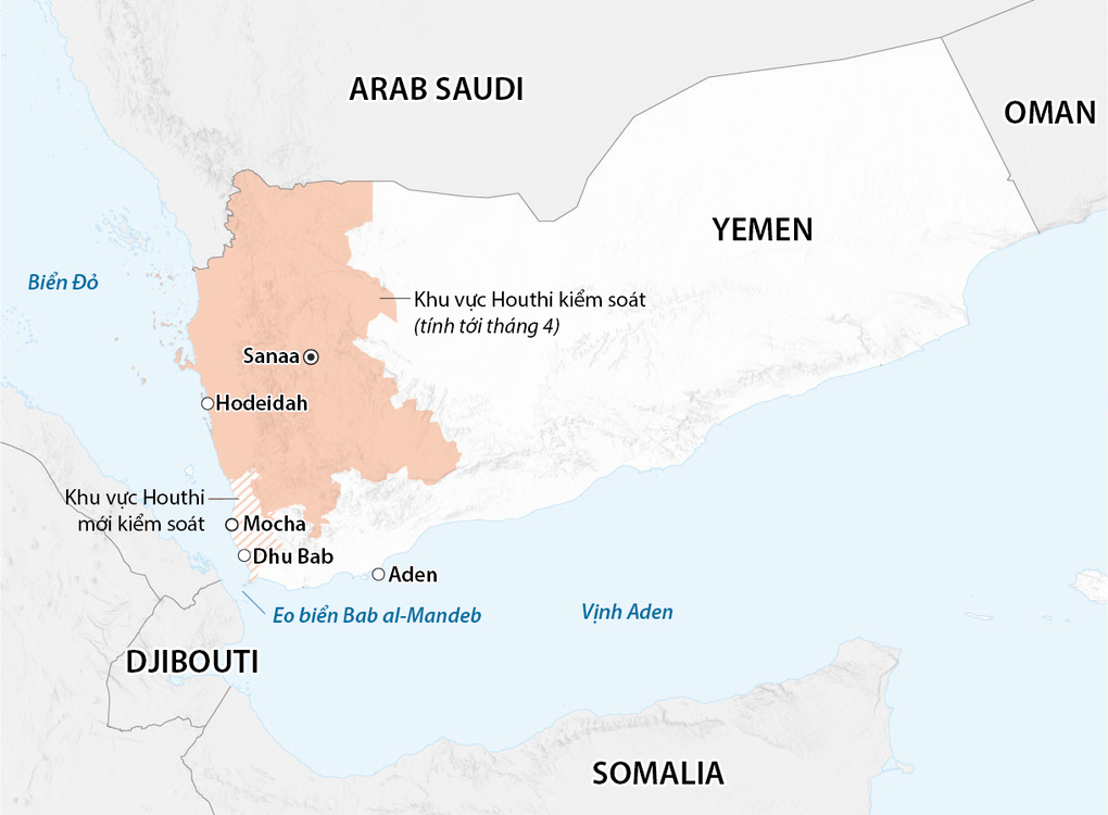Khu vực Houthi kiểm soát ở Yemen. Đồ họa: CNN