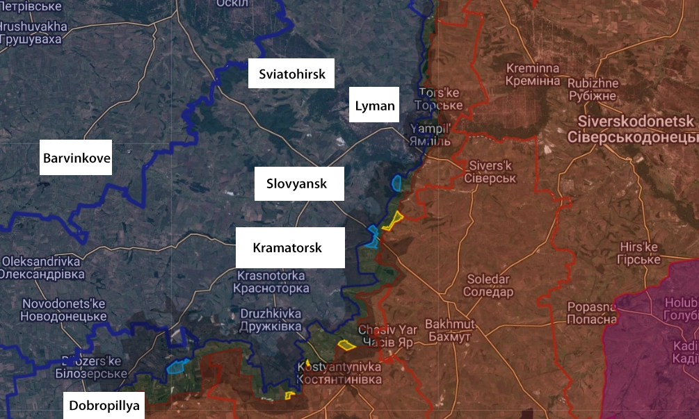 Khu vực Ukraine tái chiếm (màu xanh) và Nga mới kiểm soát (màu vàng). Đồ họa: X/AMK Mapping