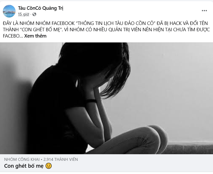 Group Facebook Lịch tàu Cồn Cỏ bị chiếm quyền sau một đêm