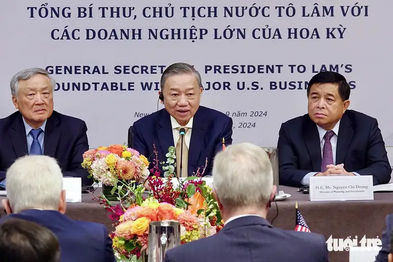 Tổng Bí thư, Chủ tịch nước Tô Lâm dự tọa đàm với các doanh nghiệp hàng đầu Mỹ trong chuyến công tác tháng 9-2024 - Ảnh: DUY LINH