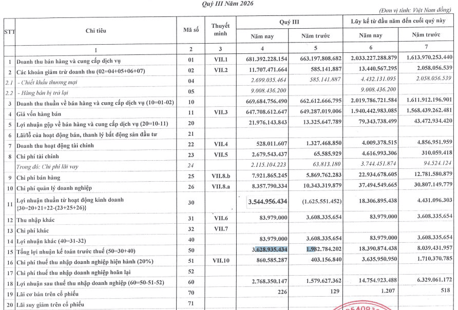 BCTC quý 3/2026 của TDS.