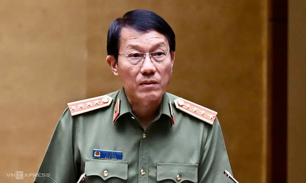 Bộ trưởng Công an Lương Tam Quang phát biểu tại Hội nghị toàn quốc quán triệt Nghị quyết Trung ương 3 khóa 14, hồi tháng 7. Ảnh: Giang Huy