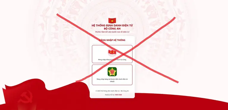 Giao diện website mạo danh hệ thống định danh điện tử VNeID bị cơ quan công an phát hiện