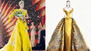 Váy dạ hội họa tiết phượng hoàng giúp Emoura Phạm tỏa sáng