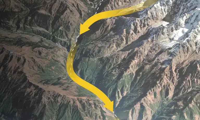 Đường đi của lũ quét như sóng thần ở biên giới Nepal - Trung Quốc. Bấm vào ảnh để xem đầy đủ