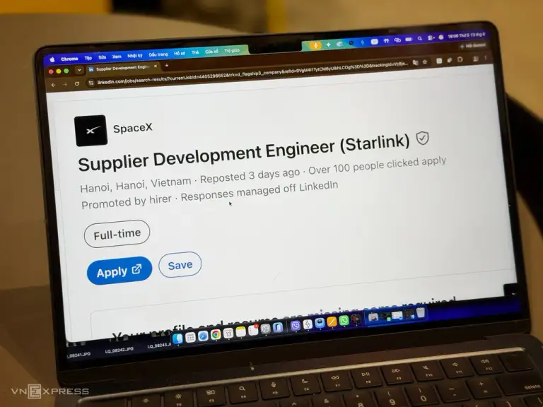 Tin tuyển dụng của SpaceX trên LinkedIn, tháng 8/2026. Ảnh: Lưu Quý