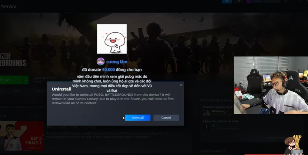 TanVuu xóa PUBG ngay trên sóng livestream sau cuộc họp với đội