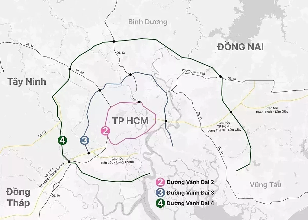 Quy hoạch ba tuyến vành đai 2, 3, 4 TP HCM. Đồ họa: Hoàng Thanh