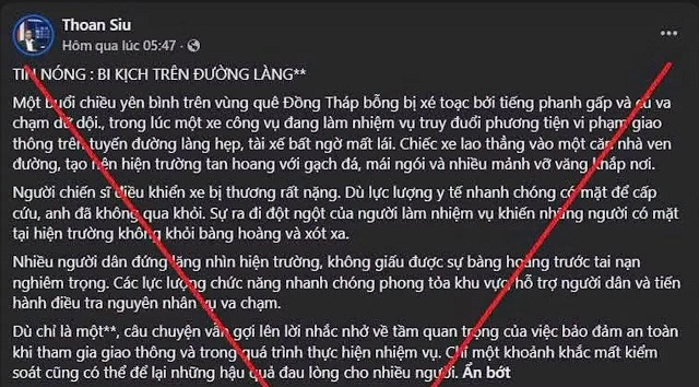 Thông tin xuyên tạc được đăng tải trên mạng xã hội. Nguồn: Cục An ninh mạng và phòng, chống tội phạm sử dụng công nghệ cao.