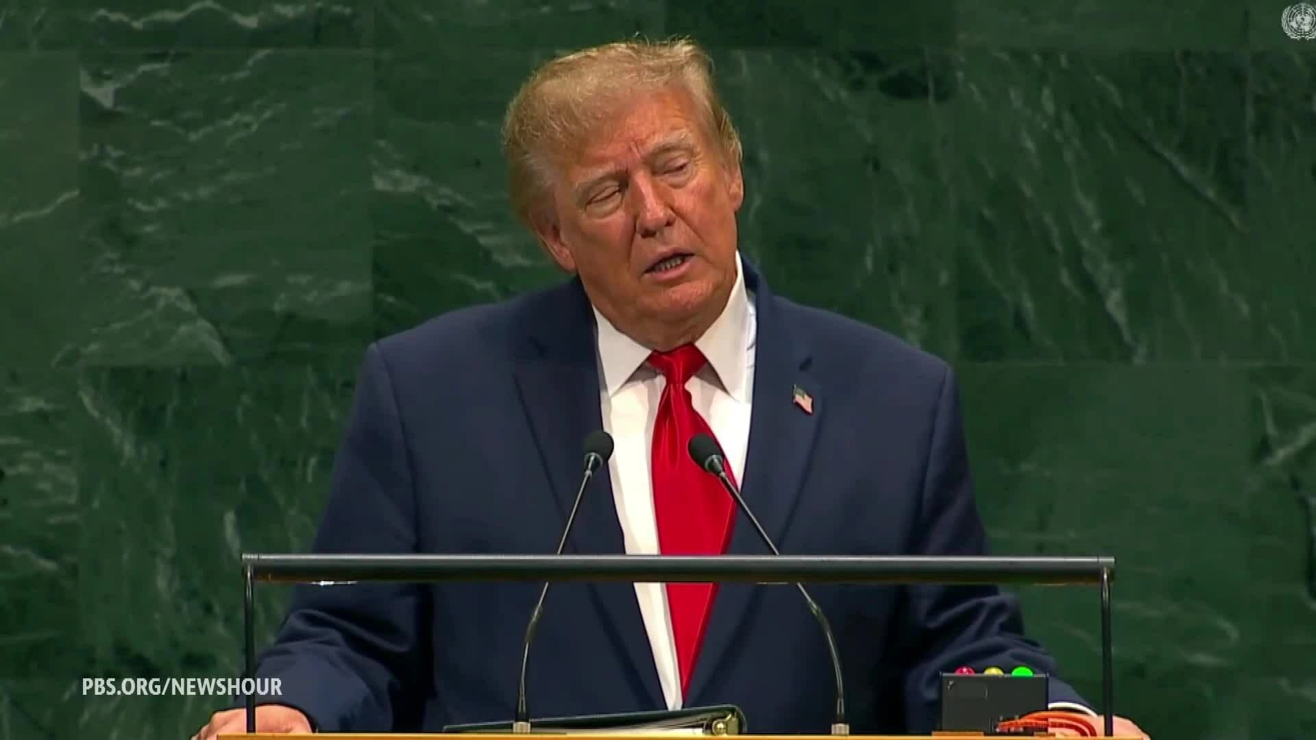 Tổng thống Donald Trump phát biểu tại Đại hội đồng Liên Hợp Quốc ở New York ngày 22/9. Video: PBS News Hour