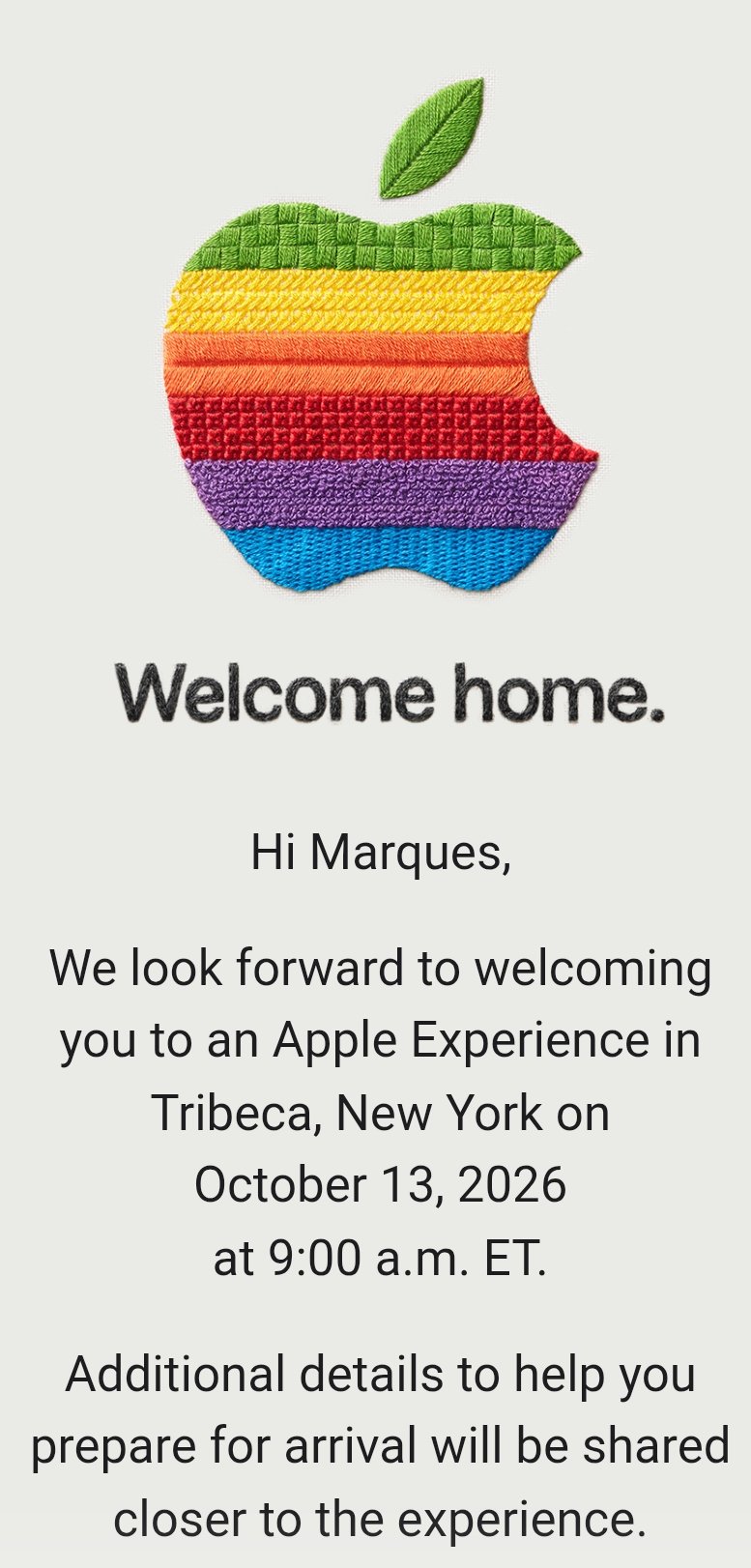 Thư mời sự kiện "Welcome home" của Apple do Marques Brownlee chia sẻ trên X
