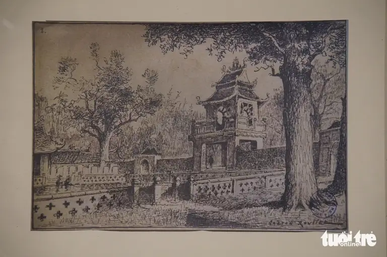 Hình ảnh chụp bức phác họa đầu tiên về Miếu Khổng Tử của Gaston Roullet vẽ năm 1885 - Ảnh: T.ĐIỂU