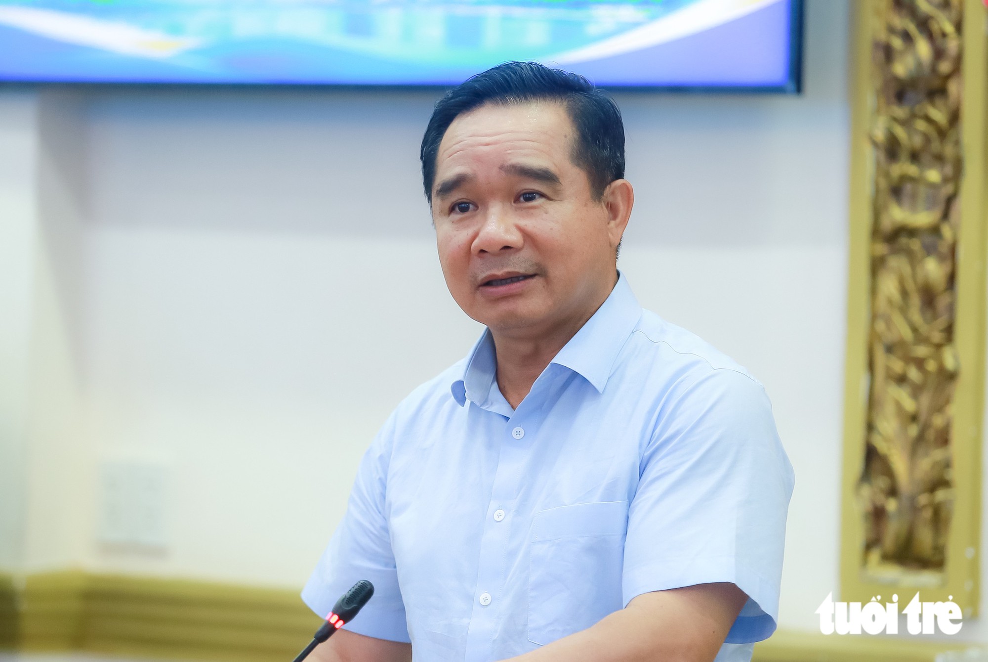 Chủ tịch UBND TP.HCM Nguyễn Văn Được phát biểu tại hội nghị - Ảnh: CHÂU TUẤN