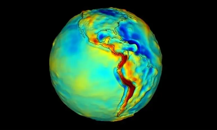 Bản đồ trọng lực của Trái Đất. Ảnh: NASA