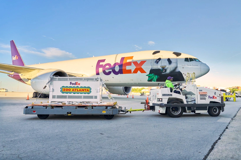 Phi cơ Boeing 777 chở hai gấu trúc từ Trung Quốc tới Atlanta, bang Georgia, Mỹ ngày 27/9. Ảnh: AP