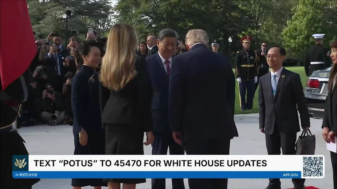 Tổng thống Mỹ Donald Trump và phu nhân Melania Trump đón Chủ tịch Trung Quốc Tập Cận Bình và phu nhân Bành Lệ Viên tại Nhà Trắng ngày 24/9. Video: Nhà Trắng
