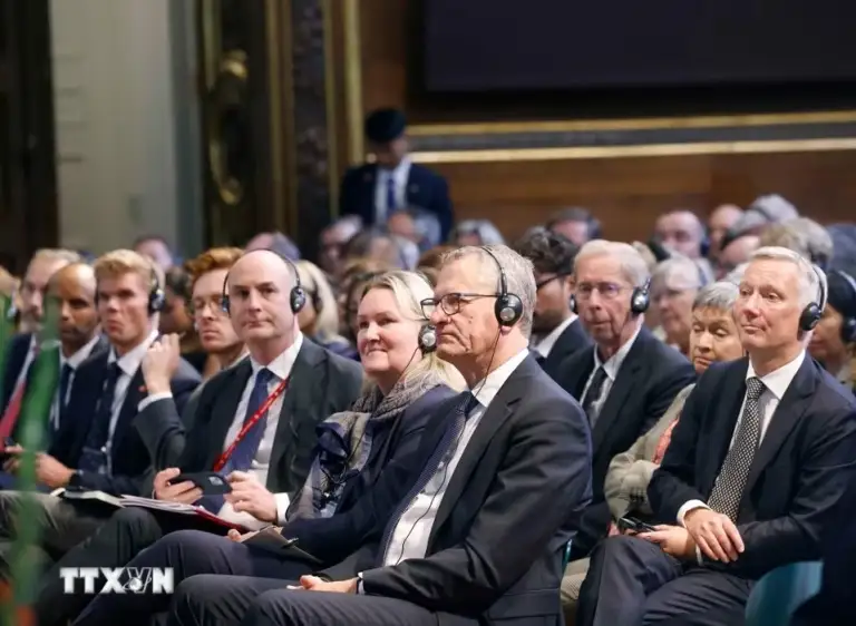Các đại biểu tham dự cuộc phát biểu chính sách tại Đại học Copenhagen của Tổng Bí thư, Chủ tịch nước Tô Lâm. Ảnh: TTXVN