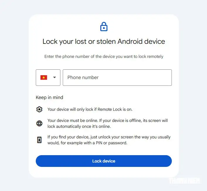 Tính năng khóa thiết bị Android từ xa thông qua số điện thoại