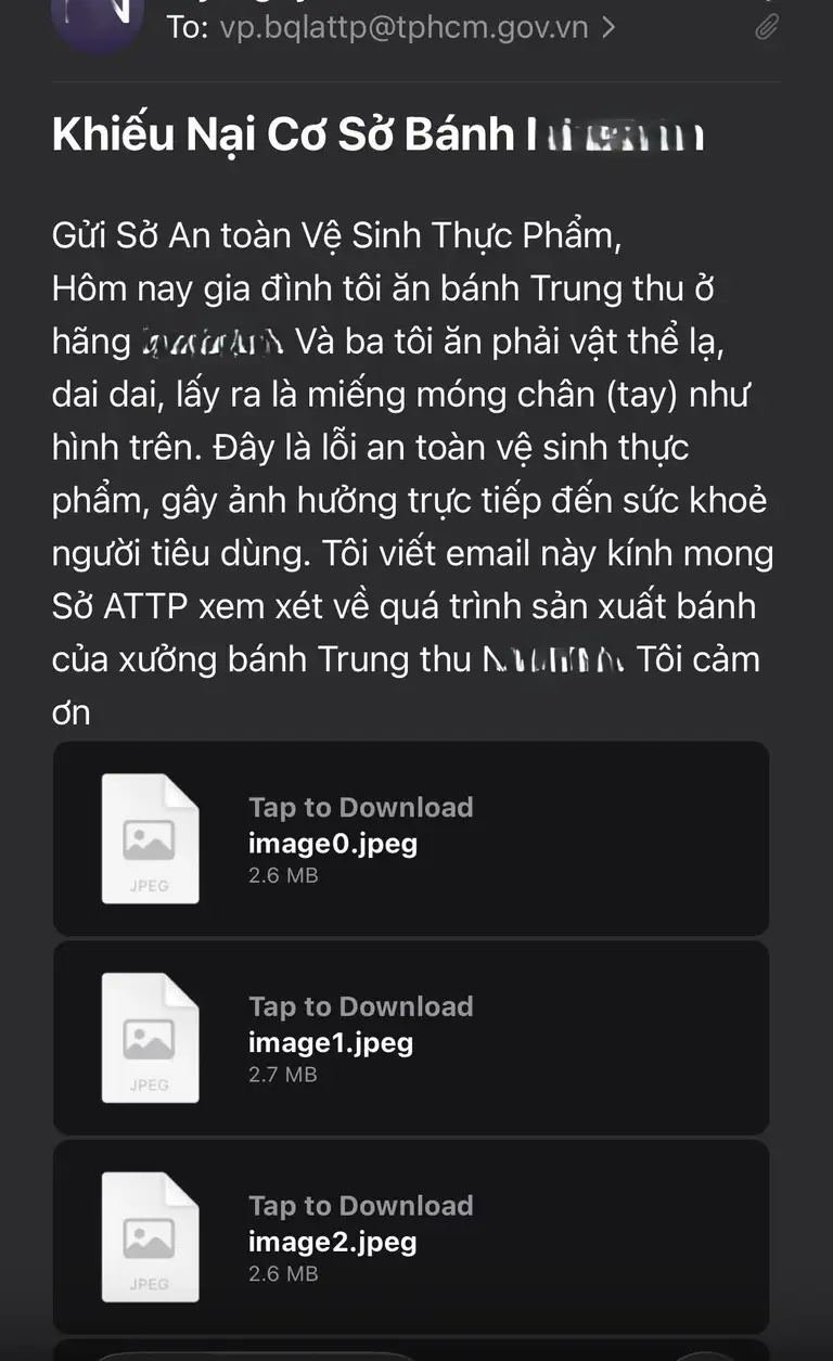 Email chị M.N phản ánh lên cấp có thẩm quyền. Ảnh: NVCC