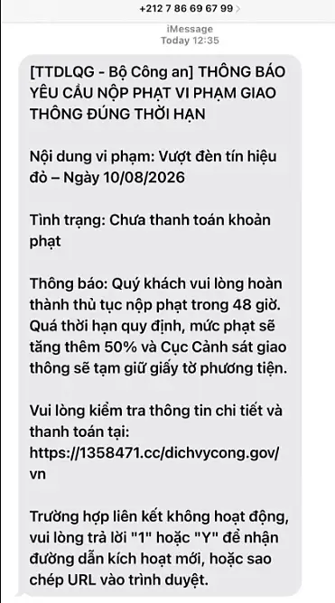 Thông báo phạt nguội lừa đảo. Ảnh: Bùi Linh