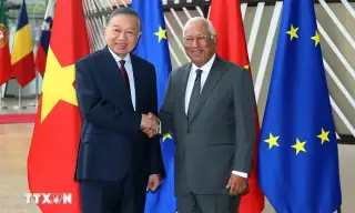 Tổng Bí thư, Chủ tịch nước Tô Lâm và Chủ tịch Hội đồng châu Âu Antonio Costa. Ảnh: TTXVN