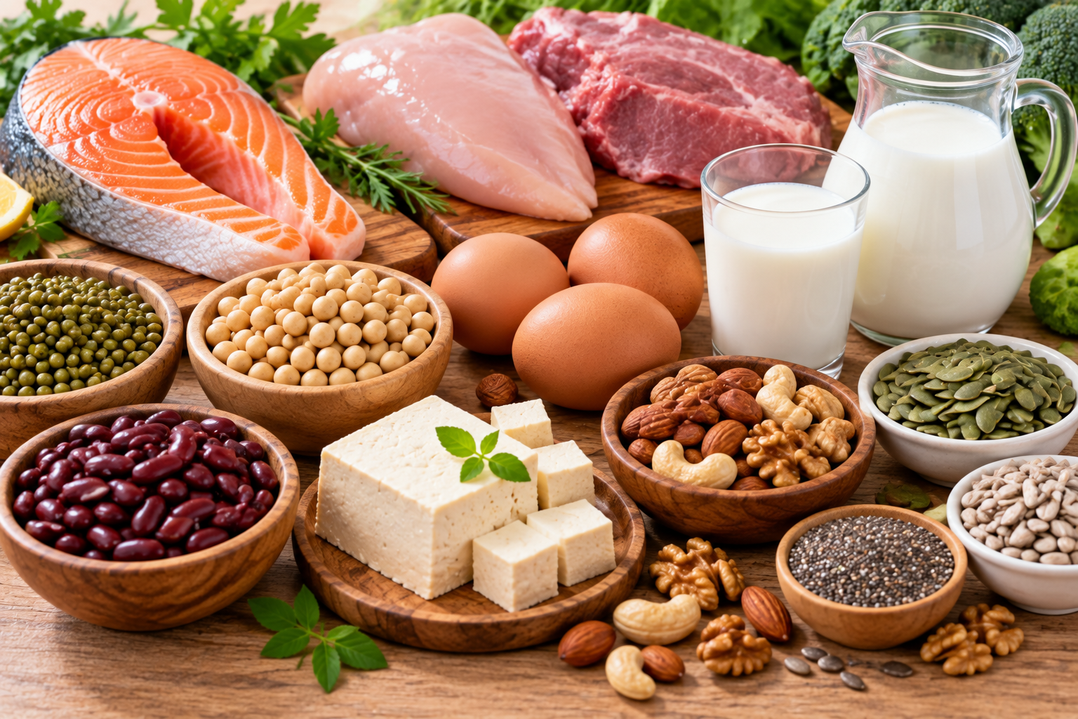 Bên cạnh cá, thịt, các loại đậu, hạt và một số thực phẩm có nguồn gốc thực vật cũng cung cấp protein