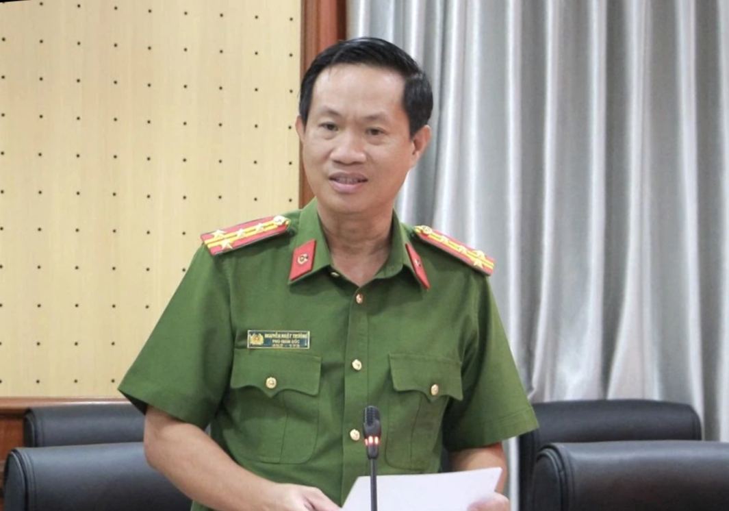 Đại tá Nguyễn Nhật Trường, Phó giám đốc Công an tỉnh An Giang, thông tin kết quả triệt phá đường dây giả mạo khách sạn, resort để lừa đảo chiếm đoạt tài sản