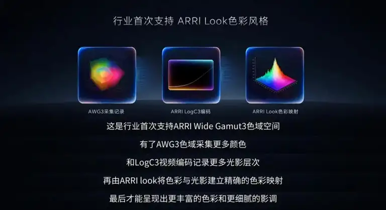 Tích hợp trọn vẹn khoa học màu sắc ARRI gồm chuẩn ARRI LogC3 lưu chi tiết dải sáng tối, không gian màu AWG3, hỗ trợ xuất tệp 10-bit 4:2:2 chuẩn DaVinci và hệ thống ARRI Look xử lý từ cấp dữ liệu gốc cho người dùng phổ thông.