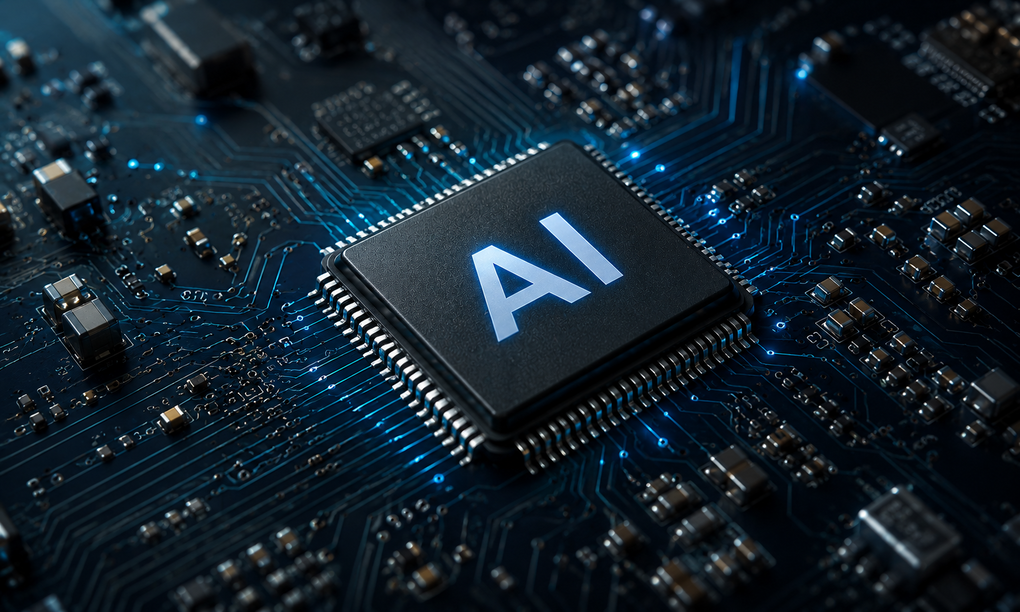 Minh họa chip AI do ChatGPT thực hiện dựa trên hình ảnh một bo mạch điện tử. Ảnh: ChatGPT