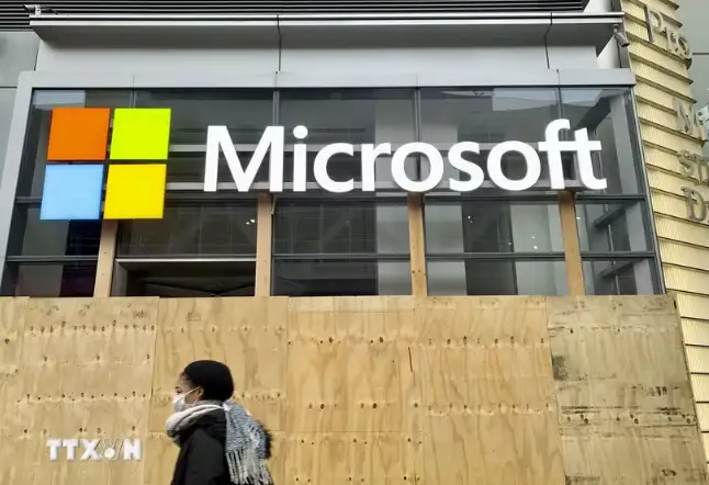 Biểu tượng Microsoft tại New York, Mỹ - Ảnh: Kyodo/TTXVN