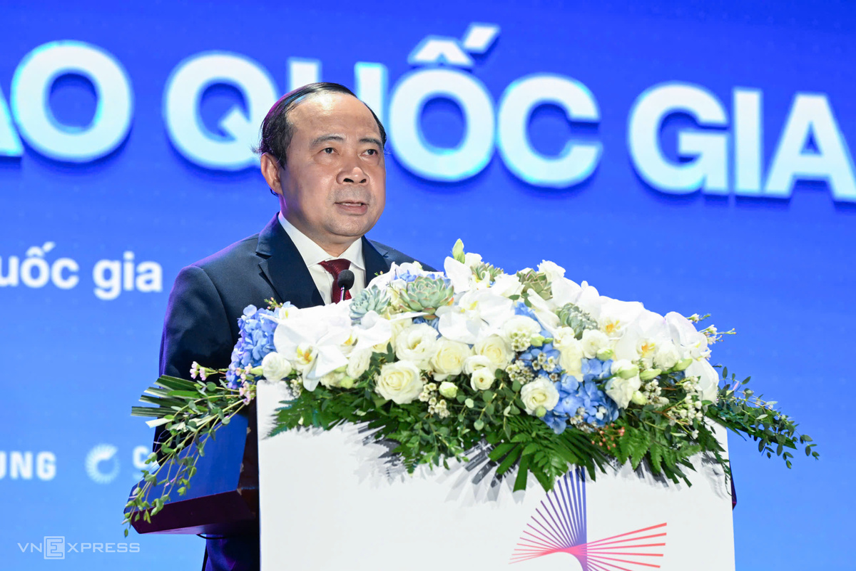 Bộ trưởng Khoa học và Công nghệ Vũ Hải Quân phát biểu khai mạc Ngày hội Đổi mới sáng tạo Quốc gia 2026. Ảnh: Giang Huy