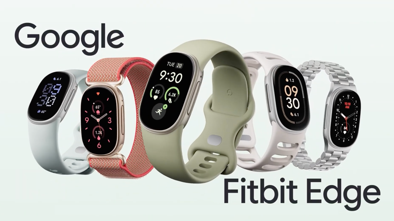 Fitbit Edge với màn hình hình viên thuốc, thân nhôm màu đen nhám và dây Obsidian
