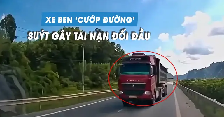 Kinh hoàng xe ben 'cướp làn' vượt ẩu, ép ô tô con vào ta-luy bên đường