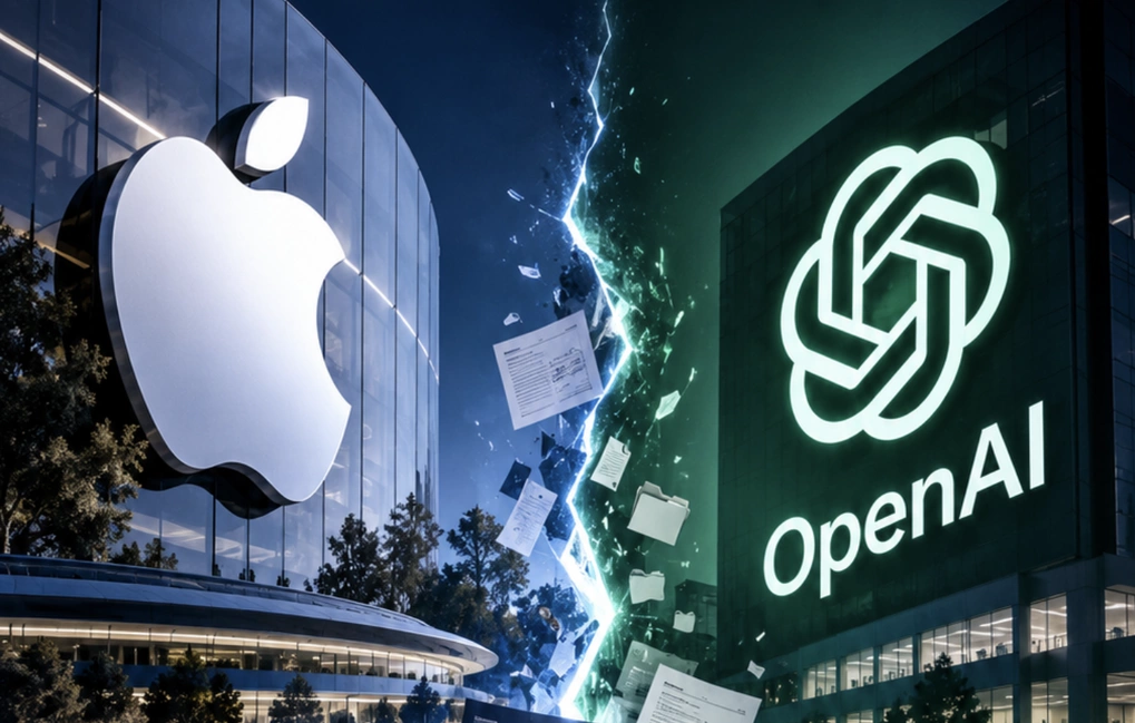 Minh họa Apple "đối đầu" OpenAI trong cuộc chiến pháp lý. Ảnh: ChatGPT