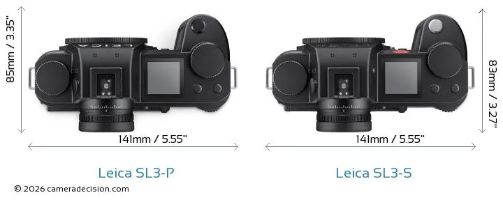 Ở mặt trên, điểm khác biệt duy nhất là nút shutter của SL3-P chuyển về màu đen. Ảnh: CameraDecision.