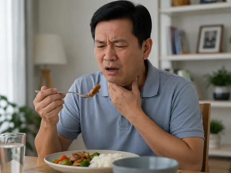 Khi tổn thương nằm ở vị trí ảnh hưởng đến lưỡi hoặc họng, người bệnh sẽ khó nhai nuốt bình thường