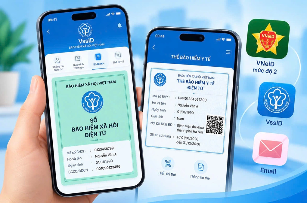 Sổ BHXH điện tử, thẻ BHYT điện tử hiện đã được cập nhật trên ứng dụng VssID. Ảnh minh họa: BHXH TP Hà Nội