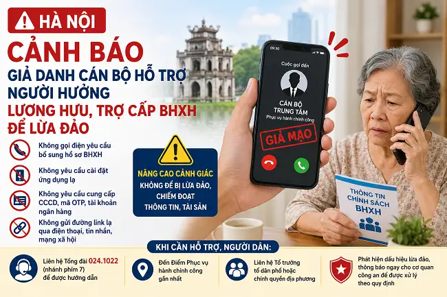 Người hưởng lương hưu, trợ cấp BHXH được khuyến cáo không làm theo các cuộc gọi yêu cầu bổ sung hồ sơ, cài ứng dụng hay cung cấp thông tin cá nhân để tránh trở thành nạn nhân của các đối tượng lừa đảo. (Ảnh: Cổng thông tin điện tử BHXH Việt Nam)