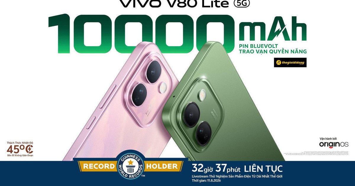 vivo V80 Lite 5G chính thức ra mắt: Mang điện thoại pin 10.000mAh đạt KỶ LỤC GUINNESS THẾ GIỚI™ đến với người dùng Việt