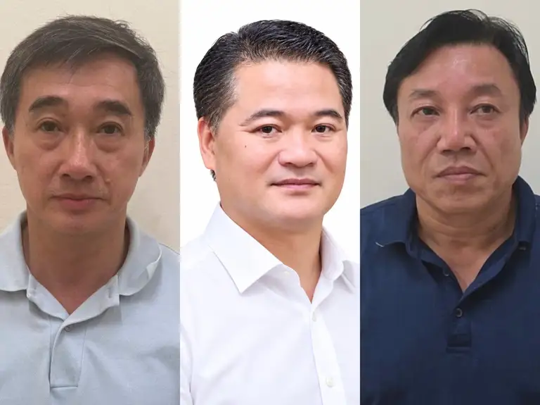 Các bị can Trần Văn Thuấn, Lê Đình Thanh Sơn, Nguyễn Huy Ngọc (từ trái qua) - Ảnh: Bộ Công an