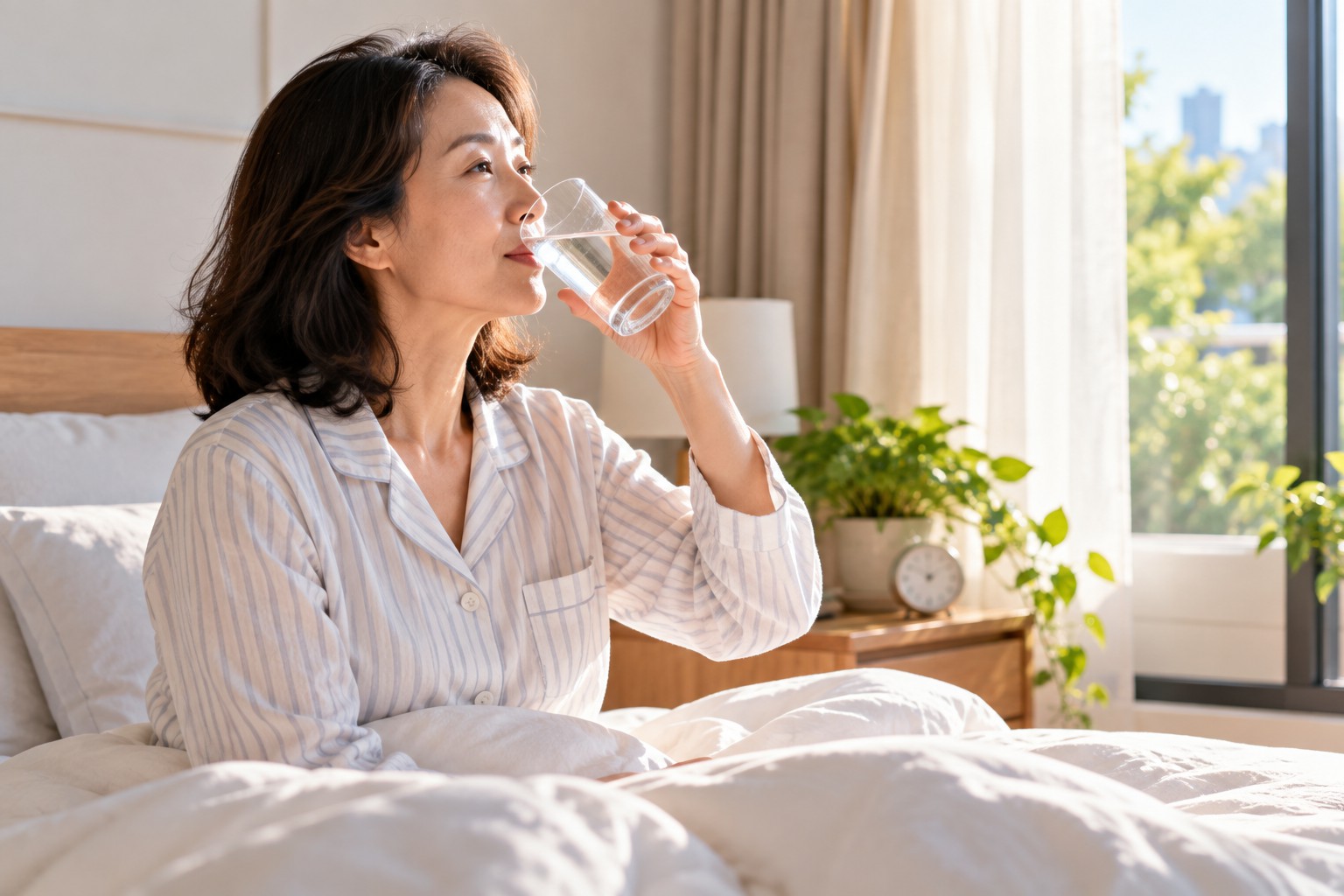Nên uống 1 lượng nước vừa phải sau khi thức dậy, trước khi uống cà phê, để bổ sung lượng dịch cho cơ thể