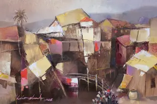 Tranh phong cảnh "Ngày xưa xóm rạch" của Hồ Hồng Lĩnh