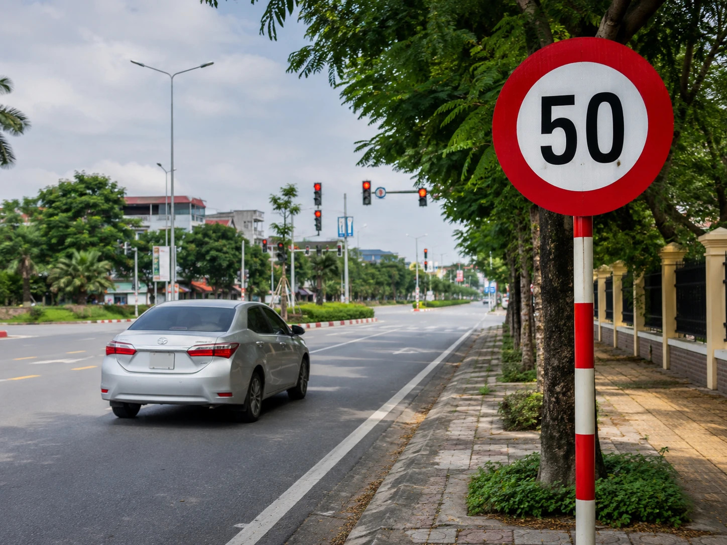 Trong khu đông dân cư, tài xế ô tô phải chú ý biển báo và tuân thủ đúng giới hạn tốc độ trên từng đoạn đường
