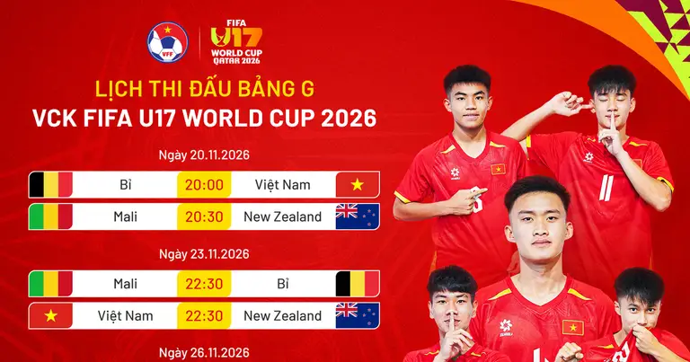 Lịch thi đấu U.17 Việt Nam tại U.17 World Cup mới nhất: Hai trận giờ đẹp