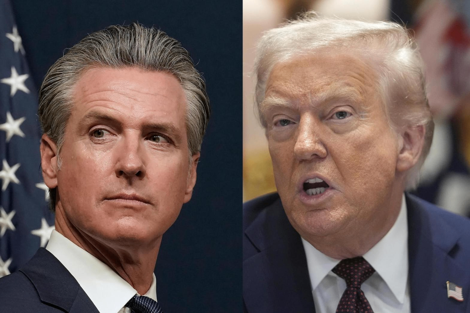 Tổng thống Mỹ Donald Trump (phải) và Thống đốc bang California Gavin Newsom - Ảnh: AP